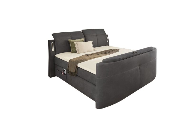 Boxspring Moviestar Normal 180x200cm - stof - donkergrijs met tv-lift