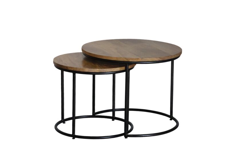 Bijzettafel Alvarez Ø55cm - mango massief - walnoot - set van 2