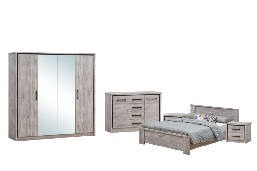 Slaapkamer Elias met bed 140x200cm - kleerkast 214cm - commode 120cm en 2 nachtkastjes