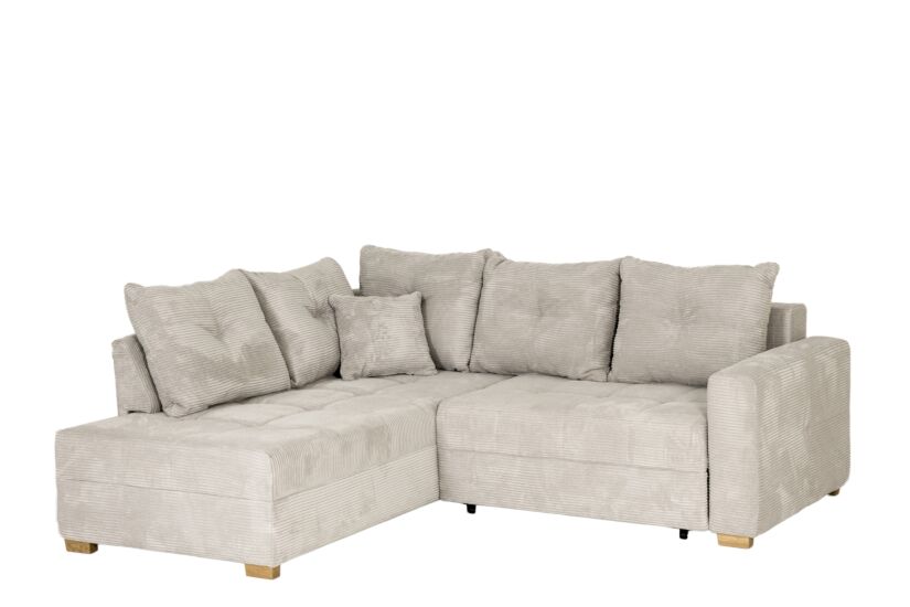 Hoeksalon Heidelberg 228x199cm - stof - lichtgrijs met bedfunctie/relax en opbergruimte
