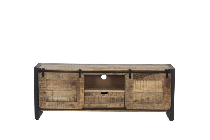 Tv-meubel Woodstock 160cm - mango massief & metaal - naturel & zwart