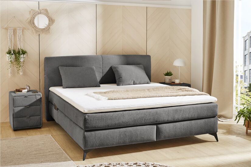 Boxspring Kira Normal 180x200cm - stof - donkergrijs