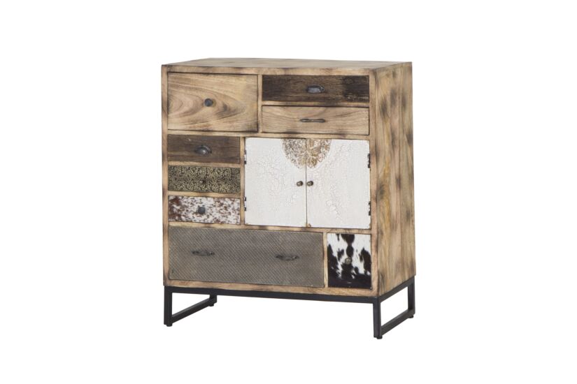 Ladekast Raffles 90x40x100cm - mango massief - bruin & multikleur