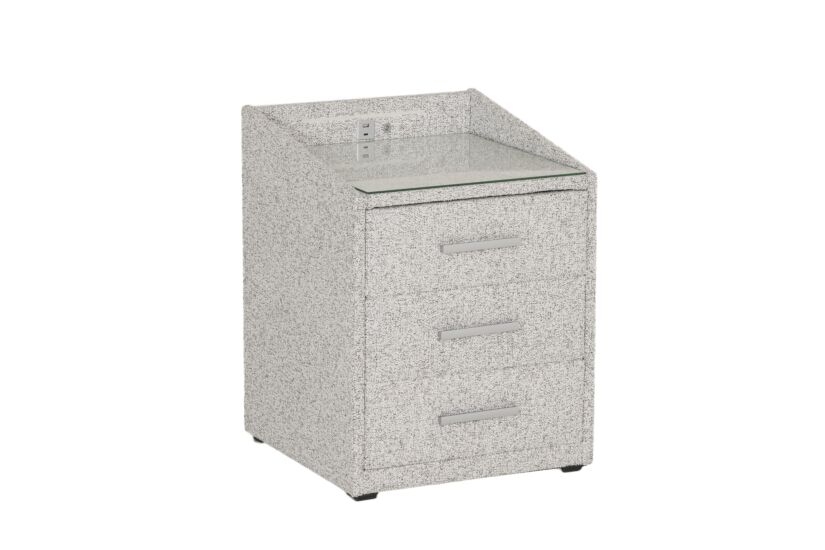 Nachtkastje Moon 48x47x62cm - stof & glas - grijs