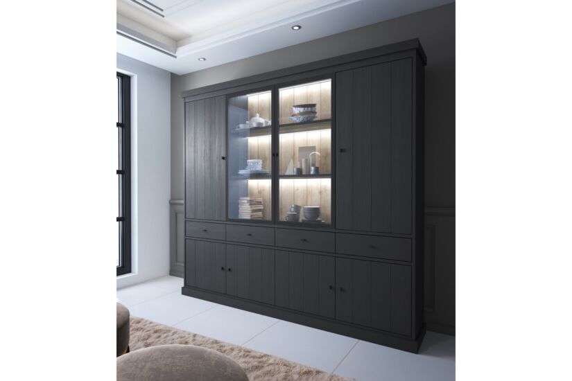 Vitrinekast Valencia 240cm - decor - zwarte eik