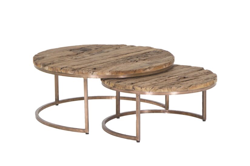 Salontafel Luna Ø90/Ø70cm - hout massief - naturel set van 2