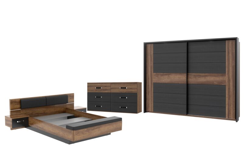 Slaapkamer Dolce met bed 160x200cm - kleerkast 281cm - commode 120cm