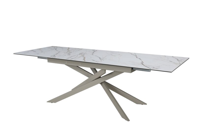 Table Gantia 180/240x90x76cm - céramique & verre - blanc or noir