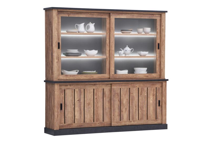 Vitrinekast Etienne 221cm - decor - zwart