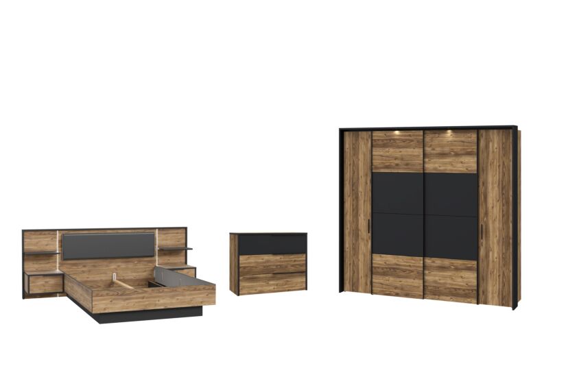 Slaapkamer Jabim met bed 180x200cm - kleerkast 279cm - commode 100cm