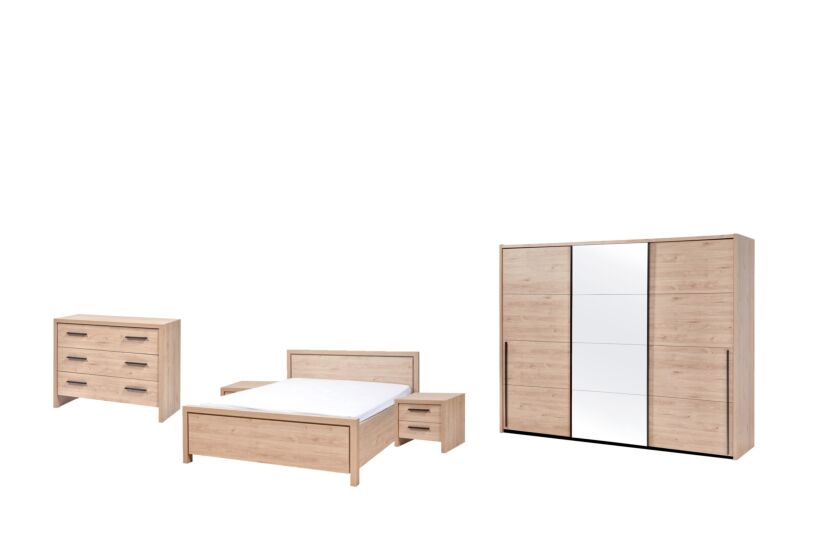 Chambre à coucher avec lit 160x200cm - armoire 253cm - commode 110cm et 2 tablets de chevet