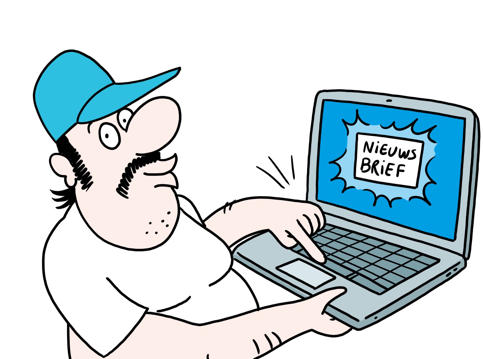 Cartoon inschrijven nieuwsbrief